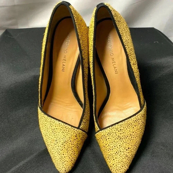 ANTONIO MELANI WO SIZE 7 TAN FUR BLACK DOTTED ANIMAL PRINT LEATHER UPPER - Picture 1 of 14
